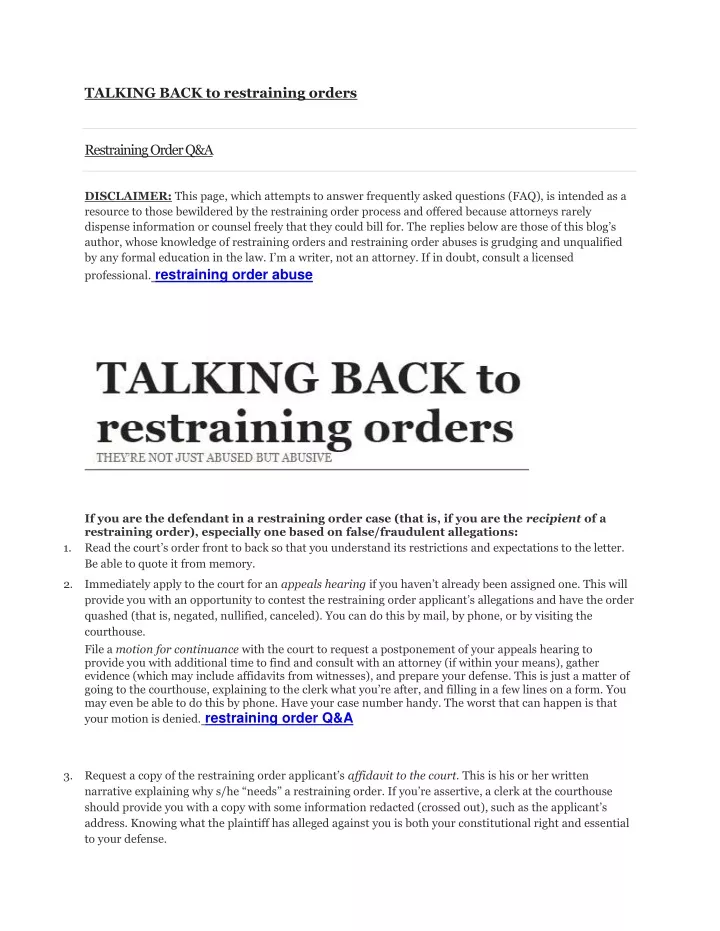 talking back to restraining orders