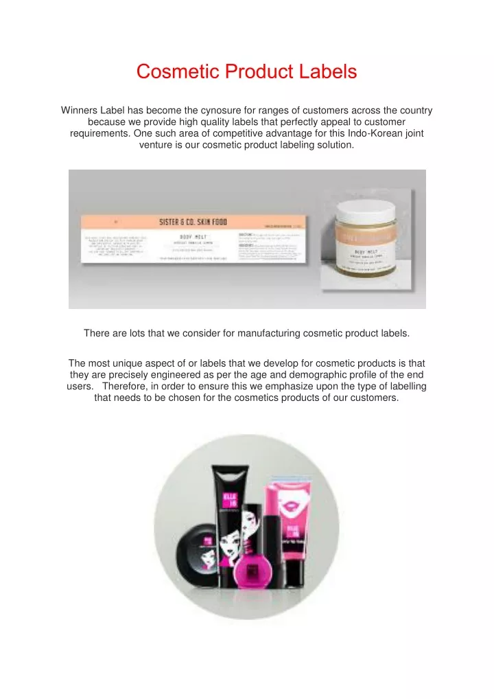cosmetic product labels