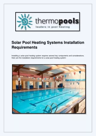 Solar Pool Heating Systems Installation Requirements