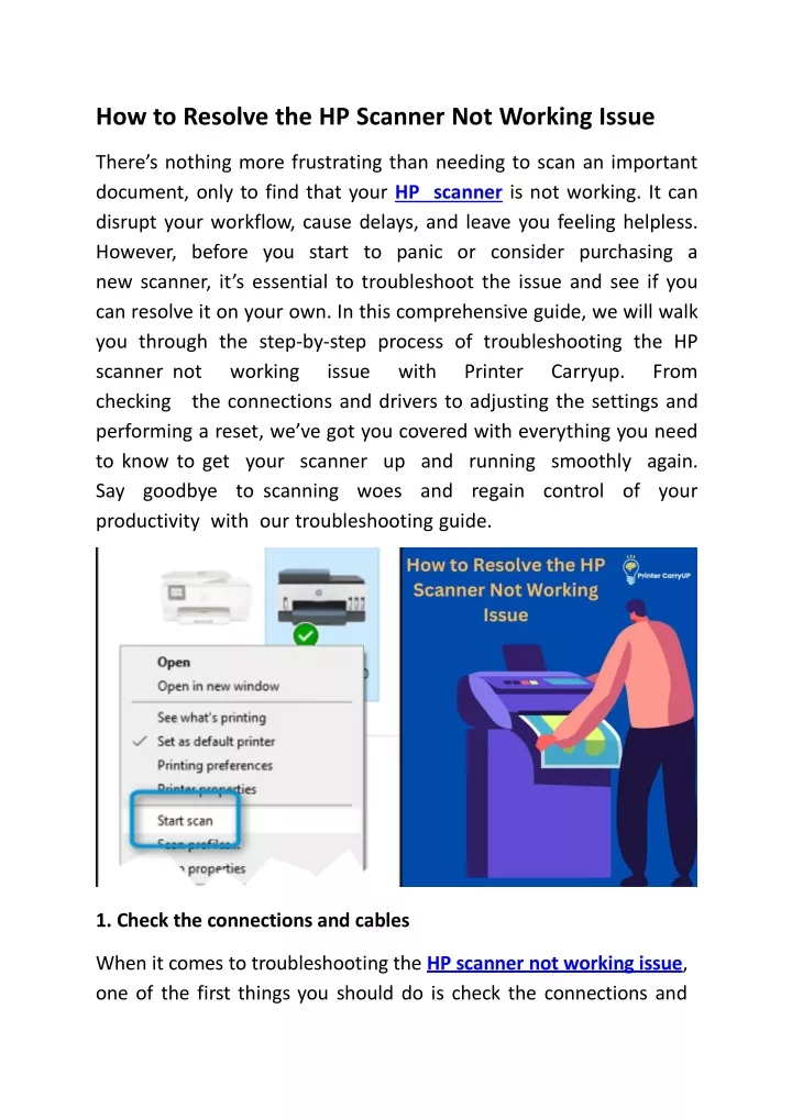 how to resolve the hp scanner not working issue
