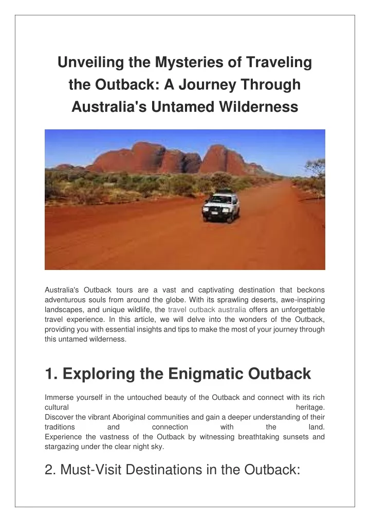 unveiling the mysteries of traveling the outback