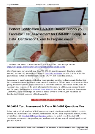 Perfect Certification DA0-001 Dumps Supply you Fantastic Test Assessment for DA0-001: CompTIA Data  Certification Exam t