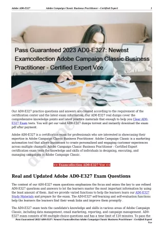 Pass Guaranteed 2023 AD0-E327: Newest Examcollection Adobe Campaign Classic Business Practitioner - Certified Expert Vce