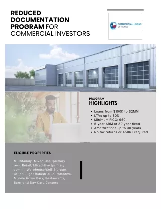 REDUCED  DOCUMENTATION PROGRAM for Commercial Investors