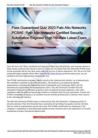 Pass Guaranteed Quiz 2023 Palo Alto Networks PCSAE: Palo Alto Networks Certified Security Automation Engineer High Hit-R