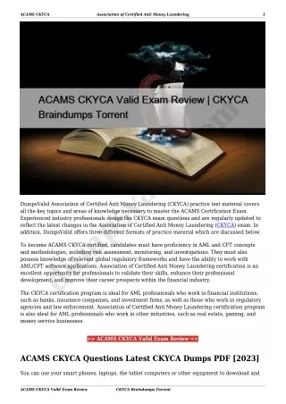 ACAMS CKYCA Valid Exam Review | CKYCA Braindumps Torrent