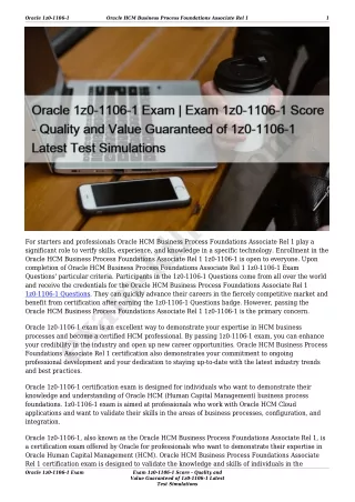 Oracle 1z0-1106-1 Exam | Exam 1z0-1106-1 Score - Quality and Value Guaranteed of 1z0-1106-1 Latest Test Simulations