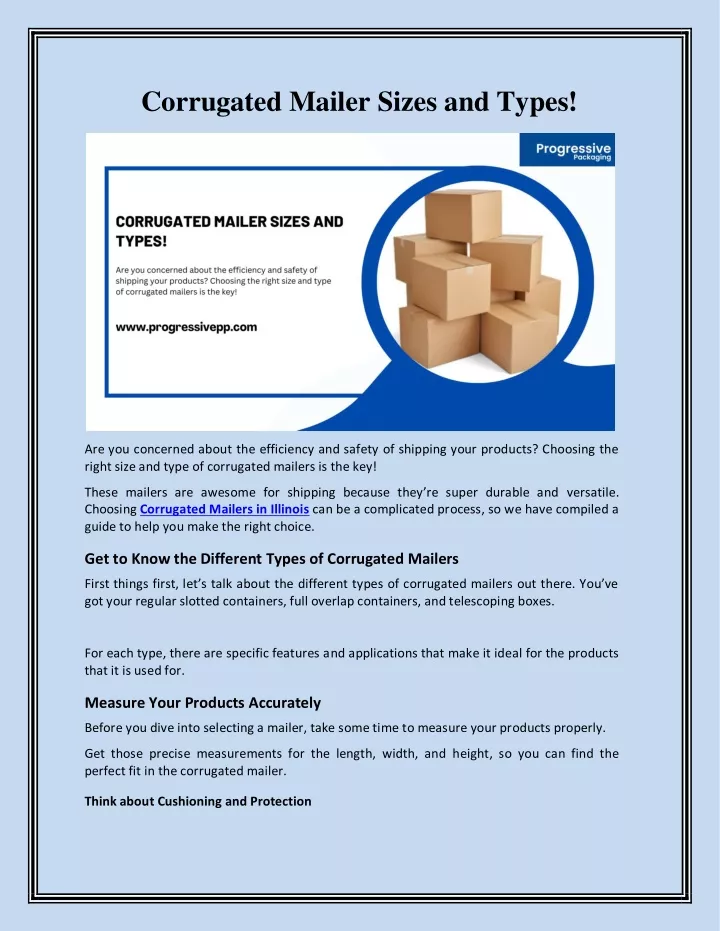 corrugated mailer sizes and types