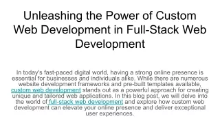 unleashing the power of custom web development