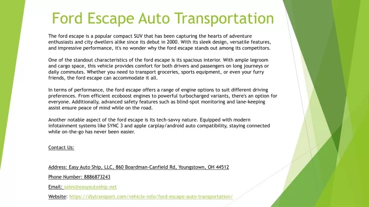 ford escape auto transportation