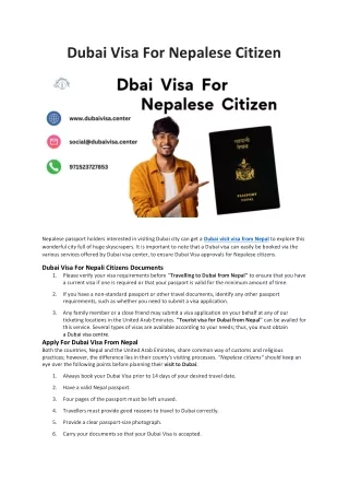 Dubai Visa For Nepalese Citizen