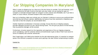 Car Shipping Companies In Maryland