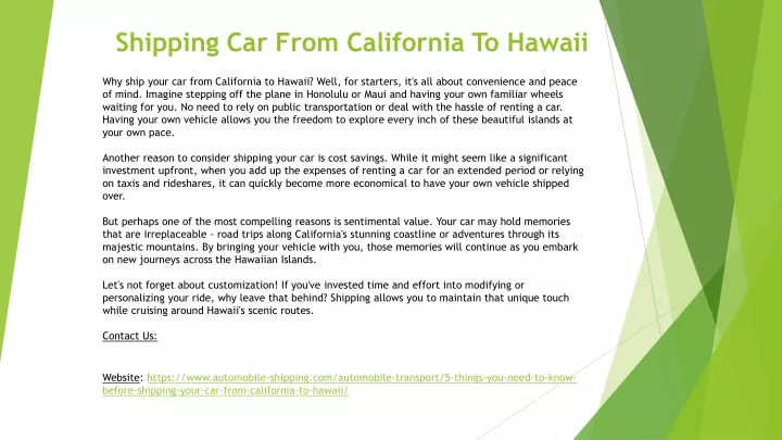 shipping car from california to hawaii