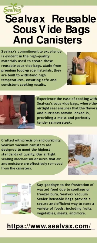 Sealvax Reusable Sous Vide Bags and Canisters For Fresh Food
