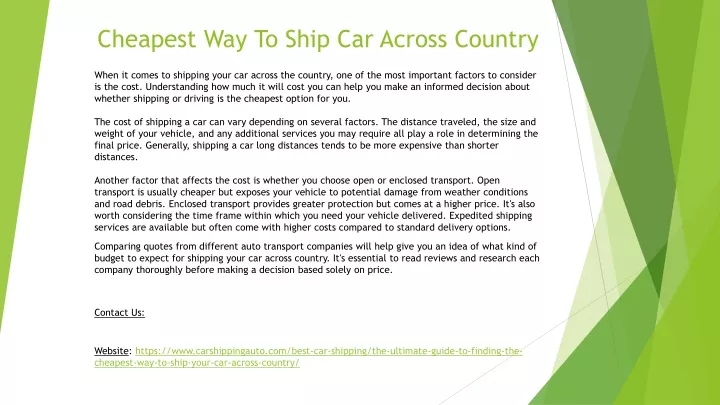 cheapest way to ship car across country