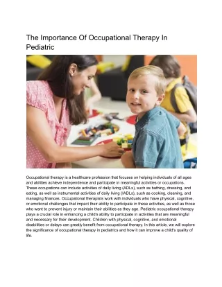 The Importance Of Occupational Therapy In Pediatric