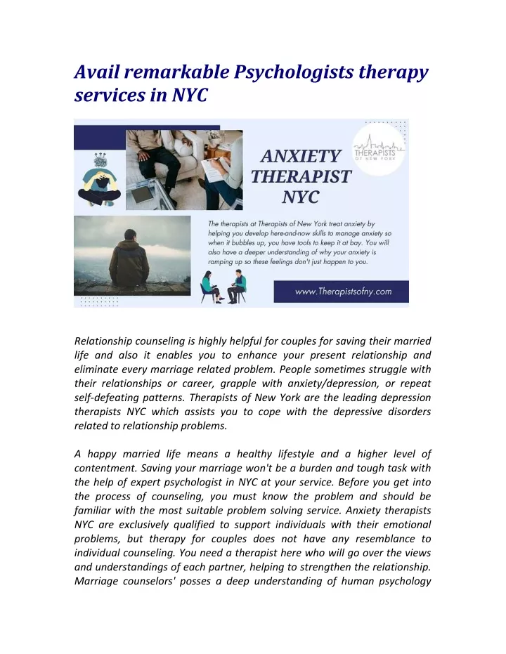 avail remarkable psychologists therapy services