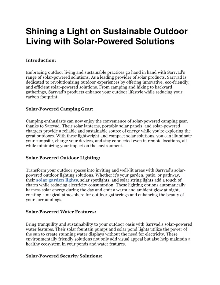 shining a light on sustainable outdoor living with solar powered solutions