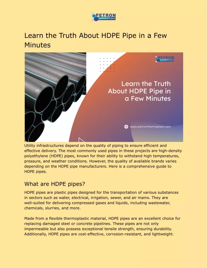 learn the truth about hdpe pipe in a few minutes