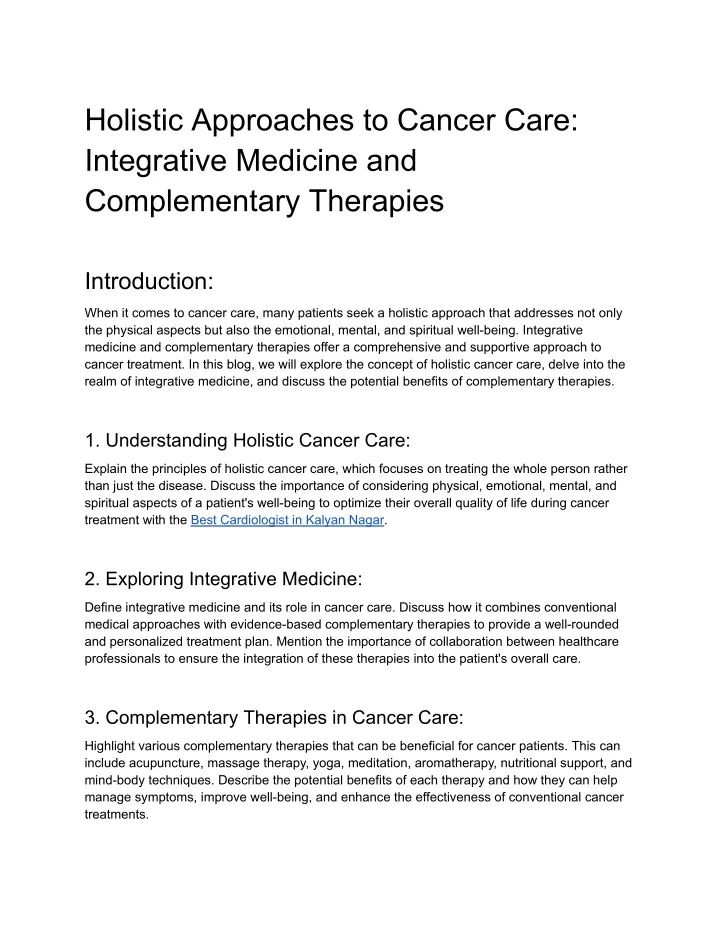 holistic approaches to cancer care integrative