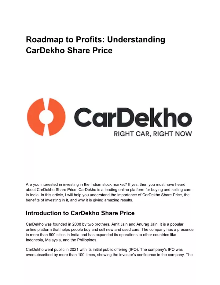 roadmap to profits understanding cardekho share
