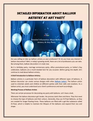 Detailed Information About Balloon Artistry At Any Party