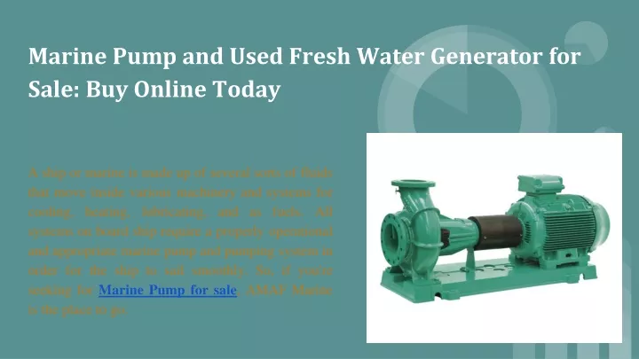 marine pump and used fresh water generator for sale buy online today