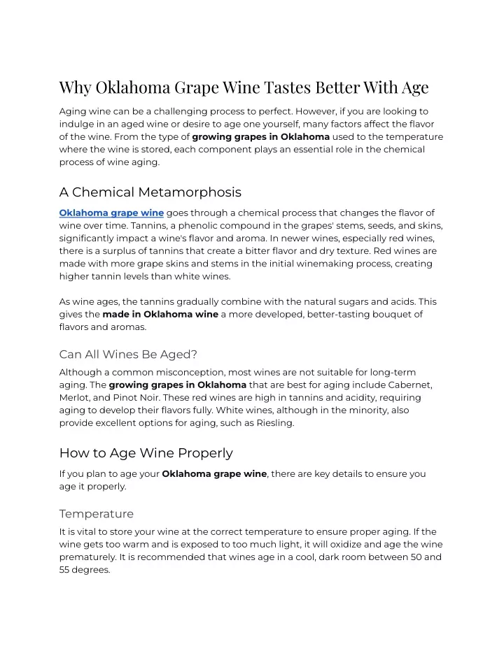 why oklahoma grape wine tastes better with age