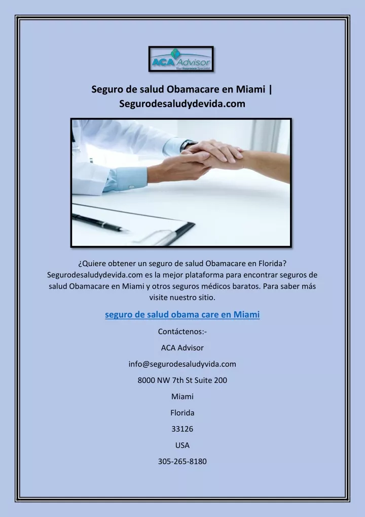 seguro de salud obamacare en miami