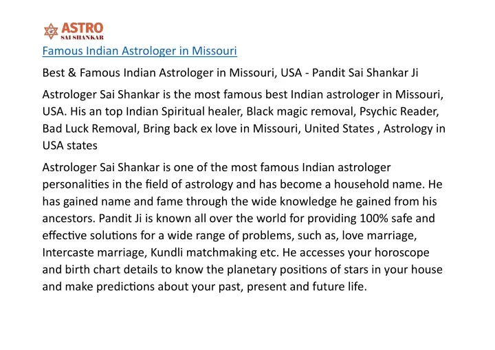 famous indian astrologer in missouri