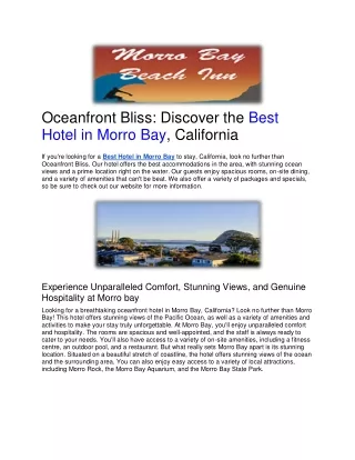 Discover the Best Hotel in Morro Bay
