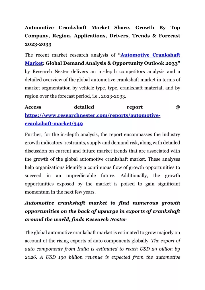 automotive crankshaft market share growth by top