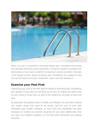 Effective Ideas for Remodelling your Swimming Pool