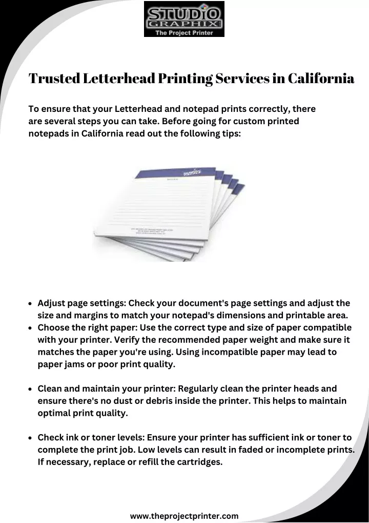 trusted letterhead printing services in california