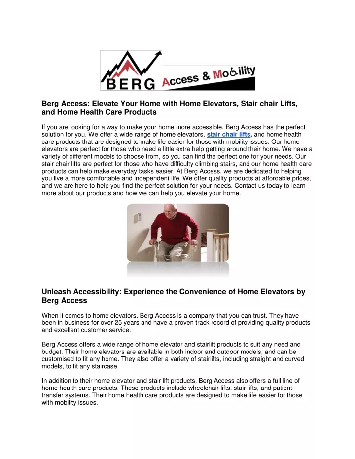 berg access elevate your home with home elevators