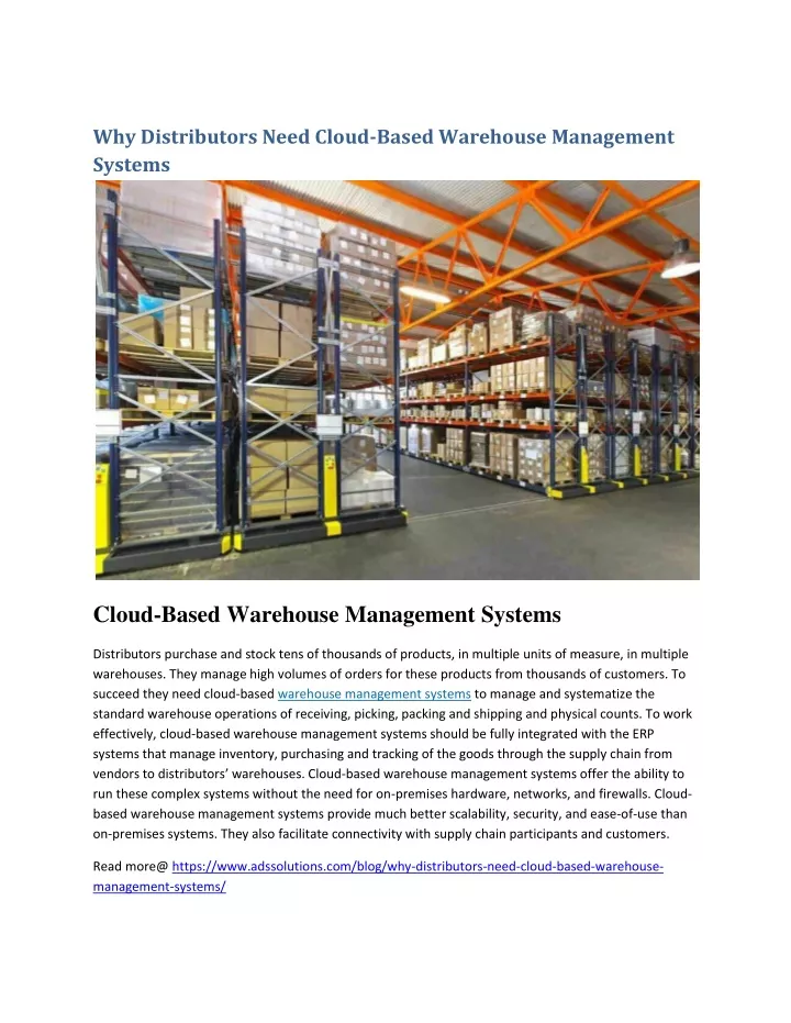 why distributors need cloud based warehouse