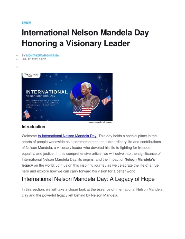 people international nelson mandela day honoring