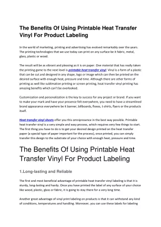 The Benefits Of Using Printable Heat Transfer Vinyl For Product Labeling