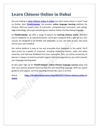 Learn Chinese Online in Dubai