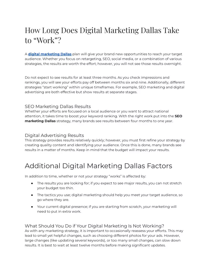 how long does digital marketing dallas take