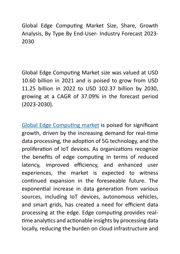 global edge computing market size share growth