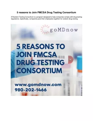 5 reasons to Join FMCSA Drug Testing Consortium