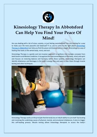 Kinesiology Therapy In Abbotsford Can Help You Find Your Peace Of Mind-BLOG