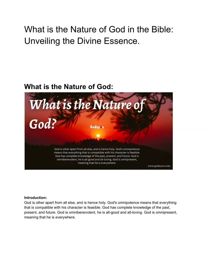 what is the nature of god in the bible unveiling