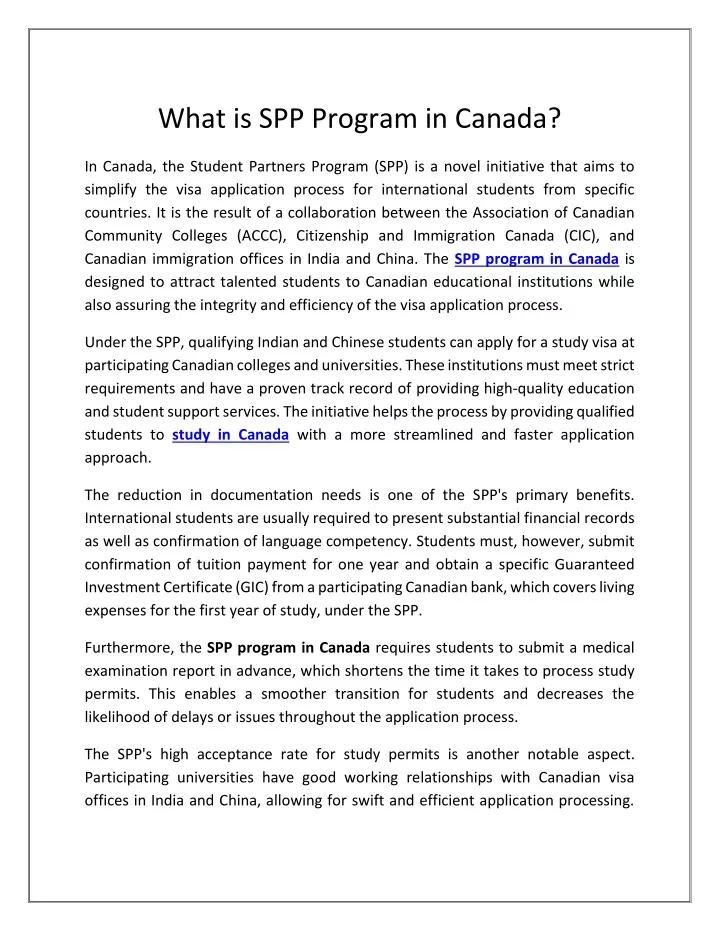 what is spp program in canada