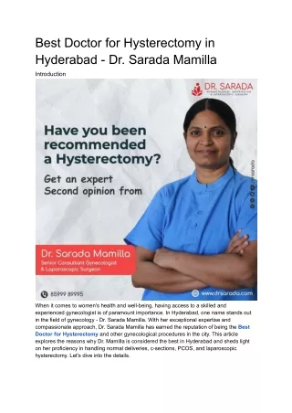 Best Doctor for Hysterectomy in Hyderabad - Dr sarada mamilla