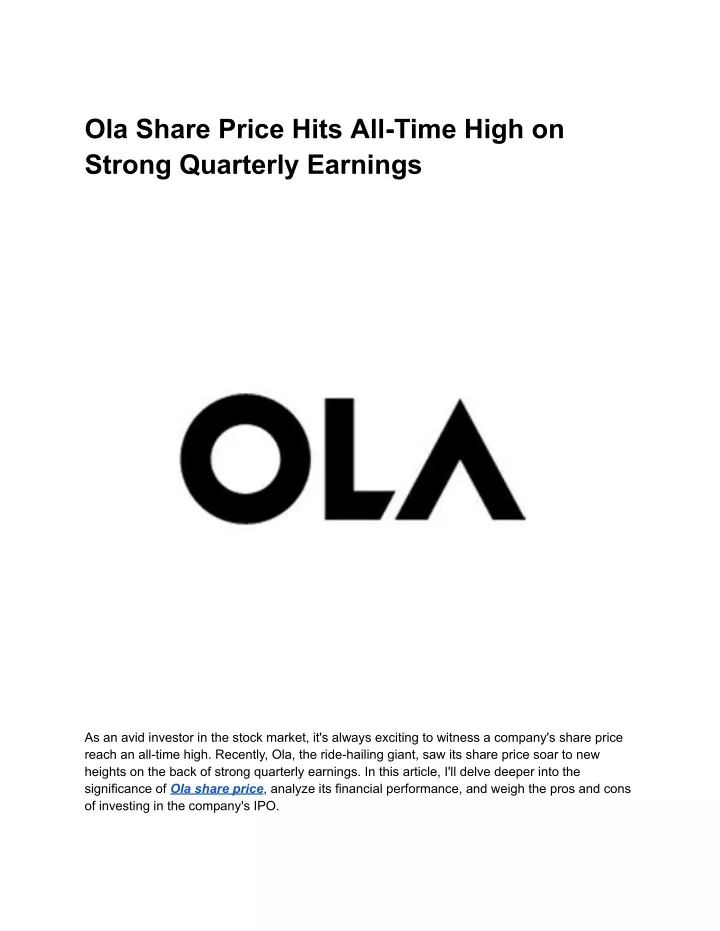 ola share price hits all time high on strong