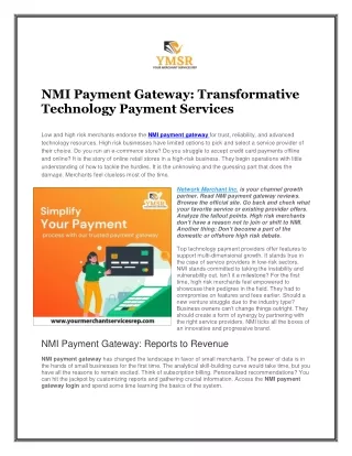 NMI Payment Gateway - Transformative Technology Payment Services