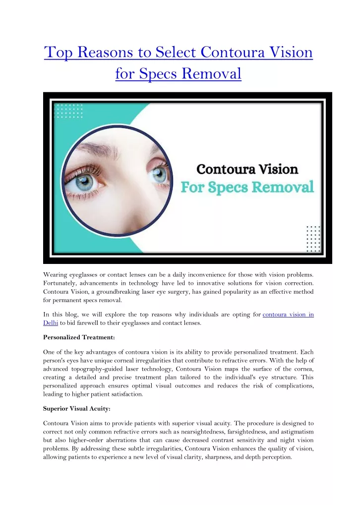 top reasons to select contoura vision for specs