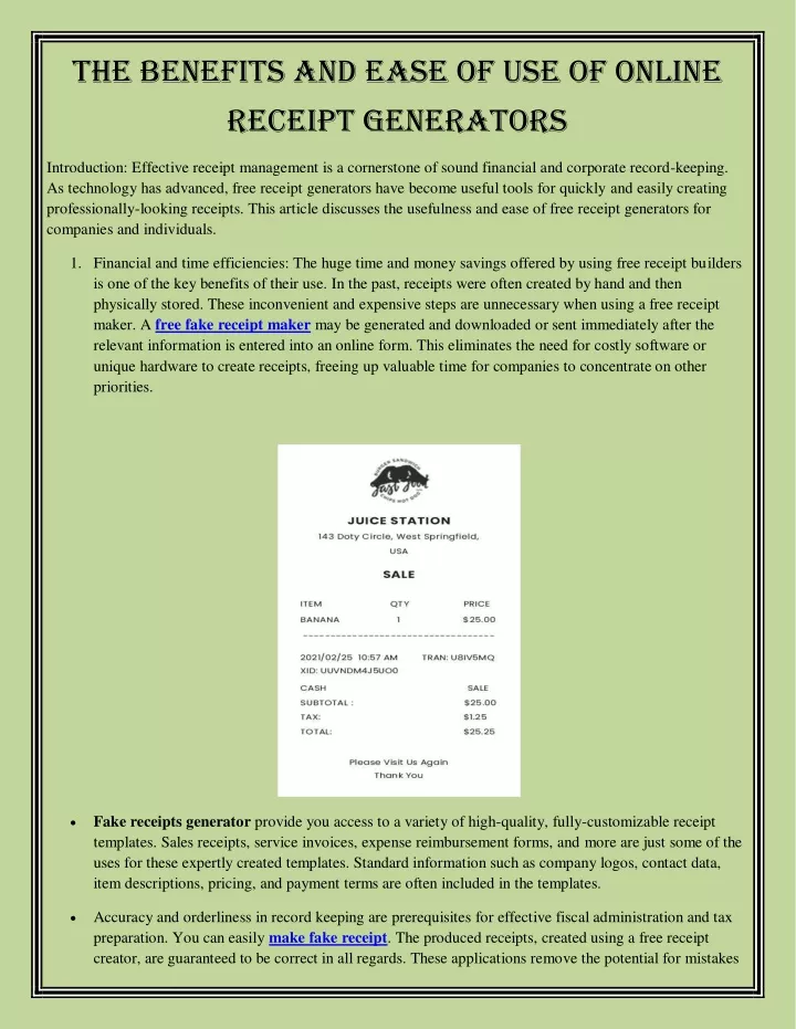 the benefits and ease of use of online receipt